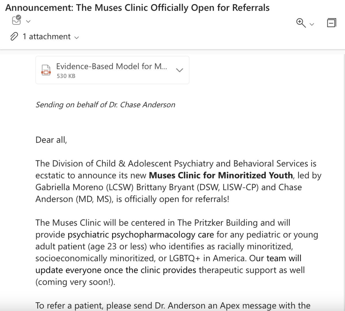 Absolutely delighted to announce the opening of The Muses Clinic for Minoritized Youth for @UCSFPsychiatry @UCSF @UCSFHospitals! With @drbrittspeaks and other minoritized faculty + staff, our clinic will work with minoritized kids around discrimination and healing!🥰💖🦄🏳️‍🌈🦸🏽🔥✊🏽