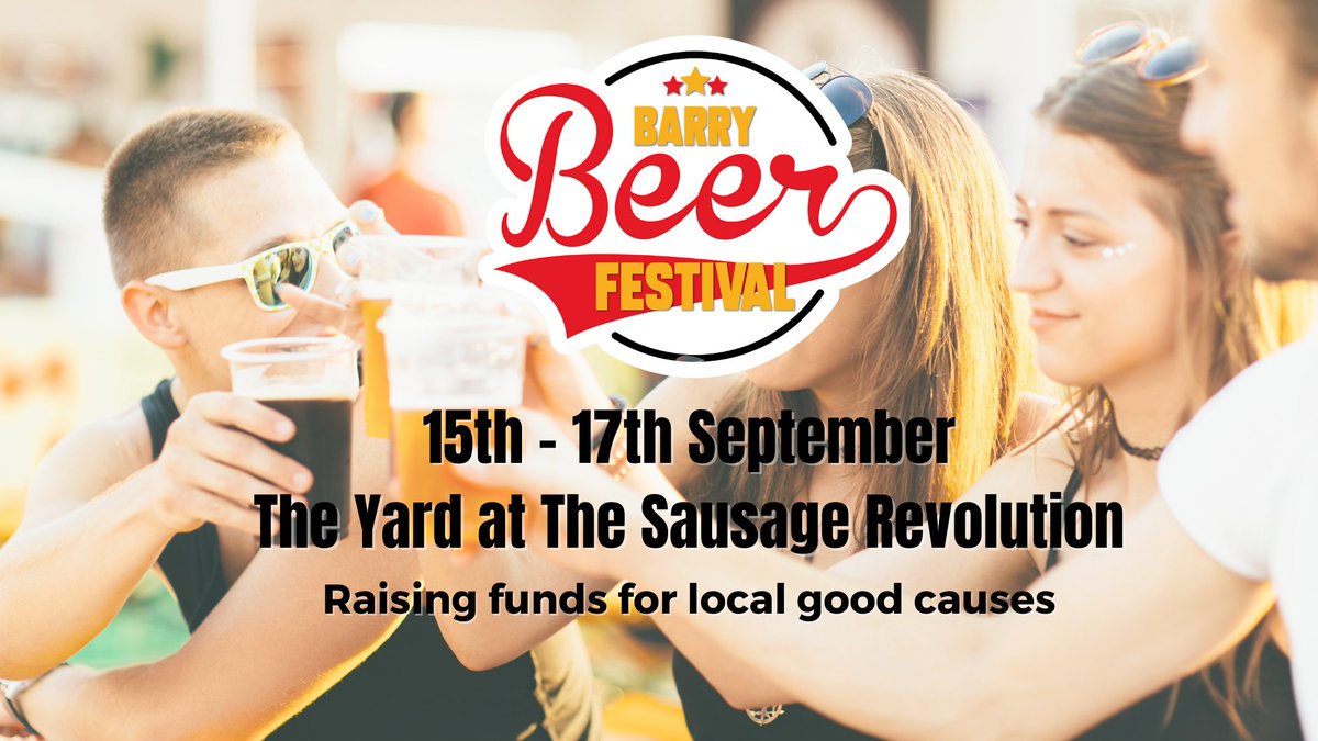 The Barry Beer Festival is back! 🍻 The event brings together the very best local beer, cider and gin 🍸local music and food, all whilst raising money for good causes 💵

Join us on 15th to 17th September. Tickets go on sale on Friday 28th July 2023 via fb.me/e/2PbYNq6oB