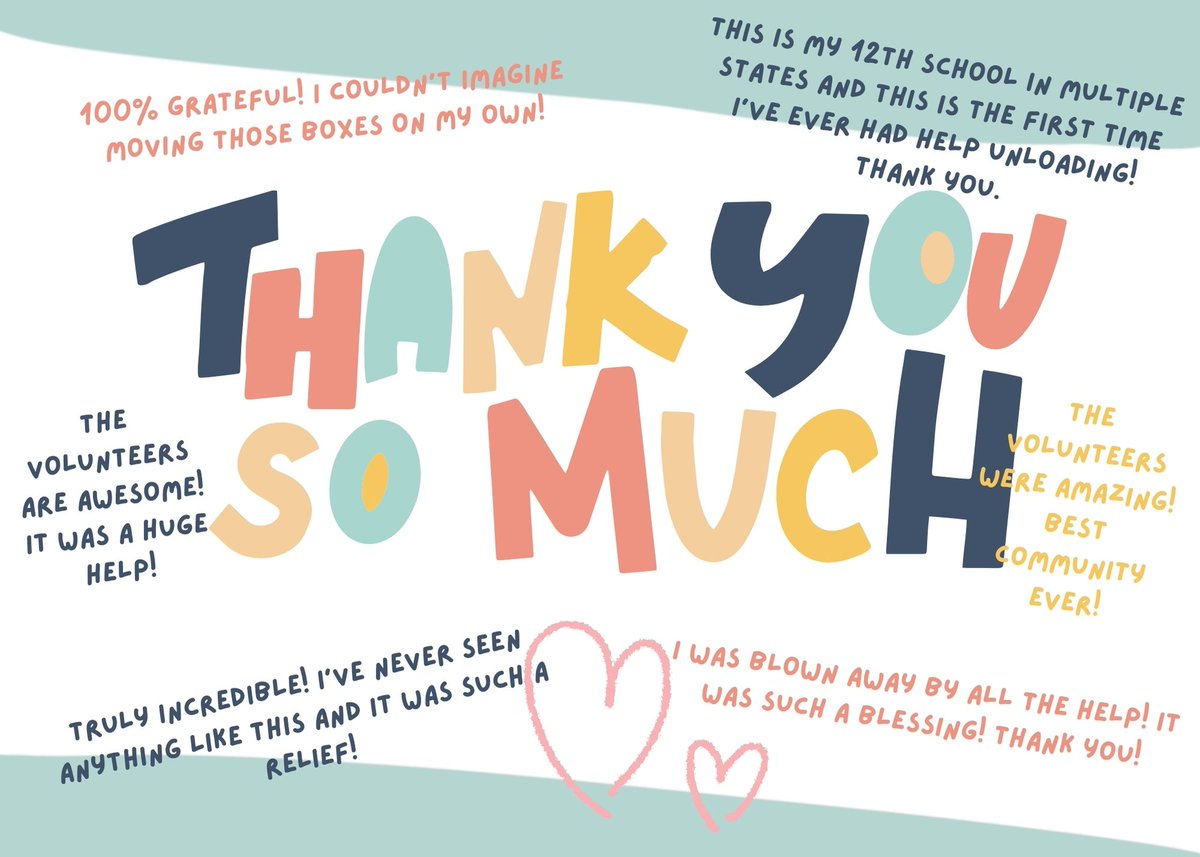 Thank you to all of the volunteers that came out to help move our staff into their classrooms.  Below is just a few remarks our staff said regarding this incredible act of teamwork and community.  Thank you all for helping our new staff feel welcome and appreciated!
