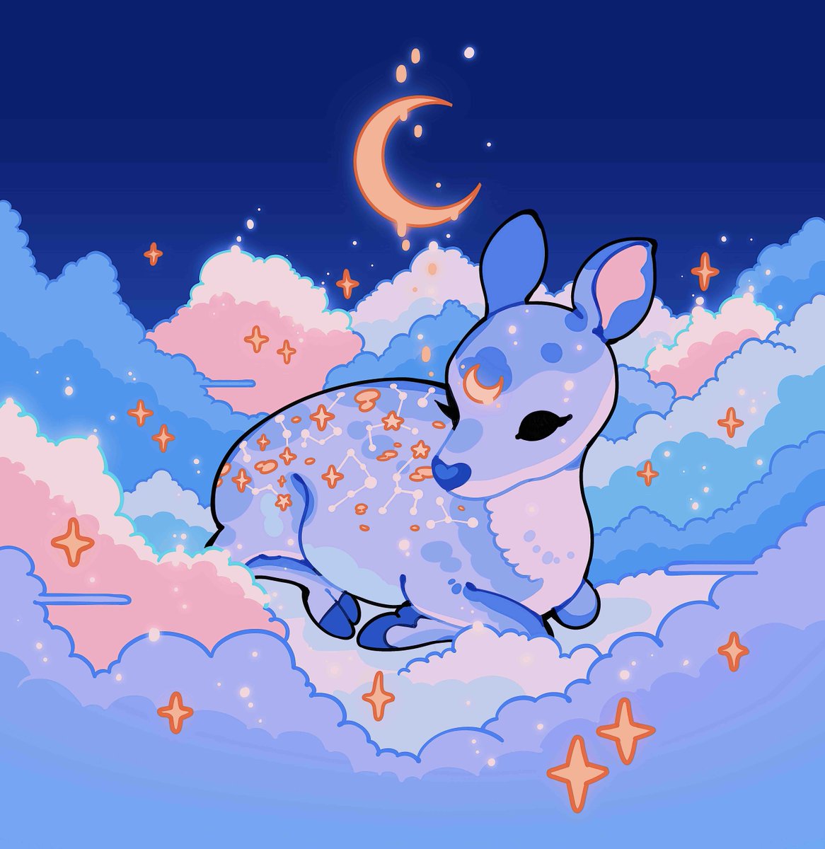 no humans cloud animal focus constellation moon crescent artist name  illustration images