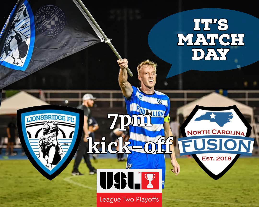 Eastern Conference Semifinals match 
Gates open 5pm
Match time 7pm
At Towne Bank Stadium 
<a href="/LionsbridgeFC/">Lionsbridge FC</a> <a href="/NCFusionUSL/">NC Fusion USL W</a> <a href="/USLLeagueTwo/">USL League Two</a> #path2pros