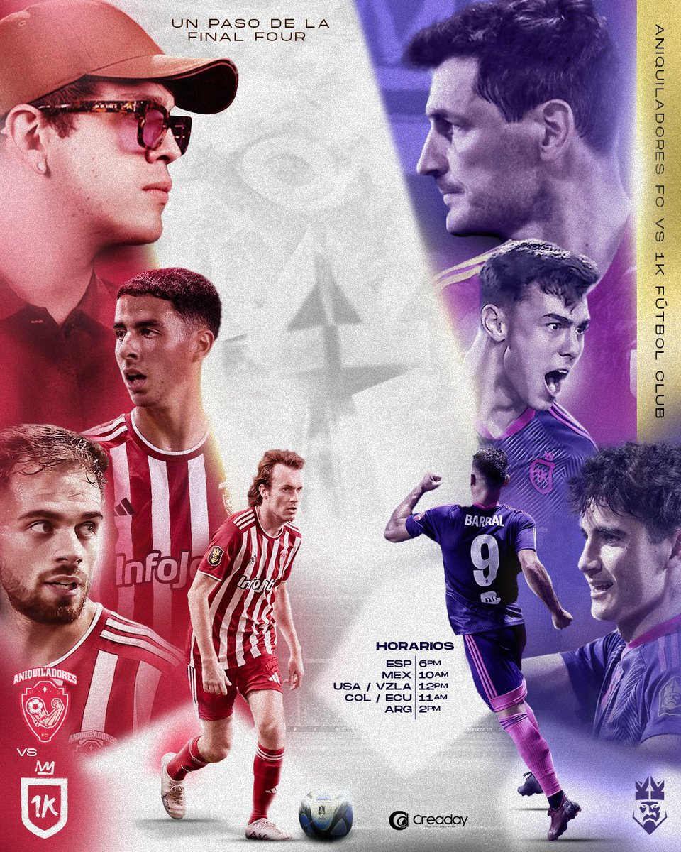 A un paso de la Final Four…
Cuartos de Final✨ quién ganará?!
<a href="/AniquiladoresFC/">Aniquiladores FC 💪</a> vs <a href="/1kfutbolclub/">1K Fútbol Club</a> 
Espero les guste 💪🏻⚽️👑