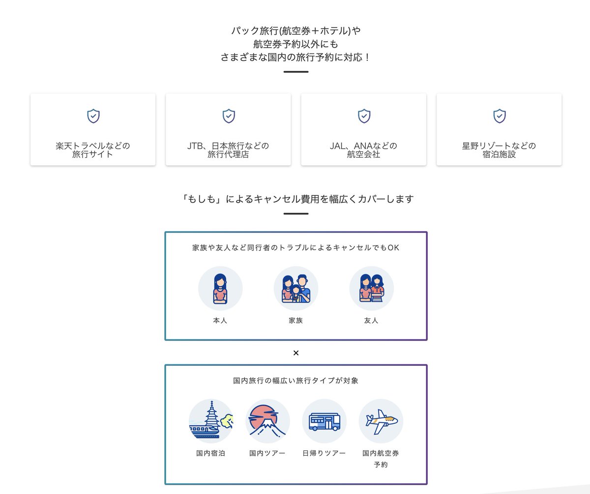 楽天トラベルのキャンセル保険は凄い 旅行のキャンセル料を100%補償 ◇対象の国内旅行◇ ➀ 旅行サイトでの予約 楽天トラベル、じゃらん、JTB ➁  ホテル・旅館 ➂ 国内航空券 ANA、JAL、Peach ➃ 国内ツアー バス、飛行機、電車、新幹線セット ➄ 日帰りツアー ◇補償の例 ...