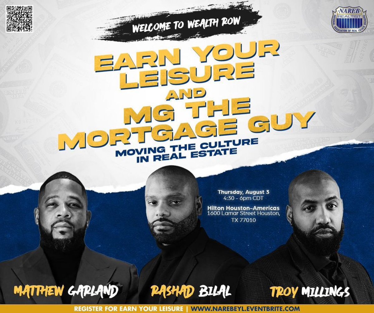 MG The Mortgage Guy (@mgmortgageguy) on Twitter photo Heading back to Houston with my brothers @troymillings & <a href="/rashadbilal/">Rana Bilal Rashad</a> for the @nareb_realtist national conference. This will be a legendary event you don't want to miss this.
narebeyl.eventbrite.com Heading back to Houston with my brothers @troymillings & <a href="/rashadbilal/">Rana Bilal Rashad</a> for the @nareb_realtist national conference. This will be a legendary event you don't want to miss this.
narebeyl.eventbrite.com
