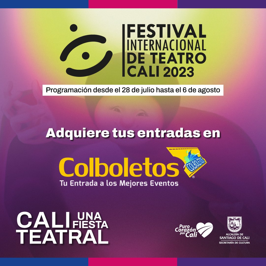FITeatroCali's tweet photo. Ya puedes adquirir tus entradas para el @FITeatroCali 2023. 🎭🎟️

Ingresa al siguiente link y vive esta fiesta teatral del 28 julio al 6 de agosto. 🎊

https://t.co/VQzAsFQHQj

#CaliUnaFiestaTeatral https://t.co/BljeXt5xcb