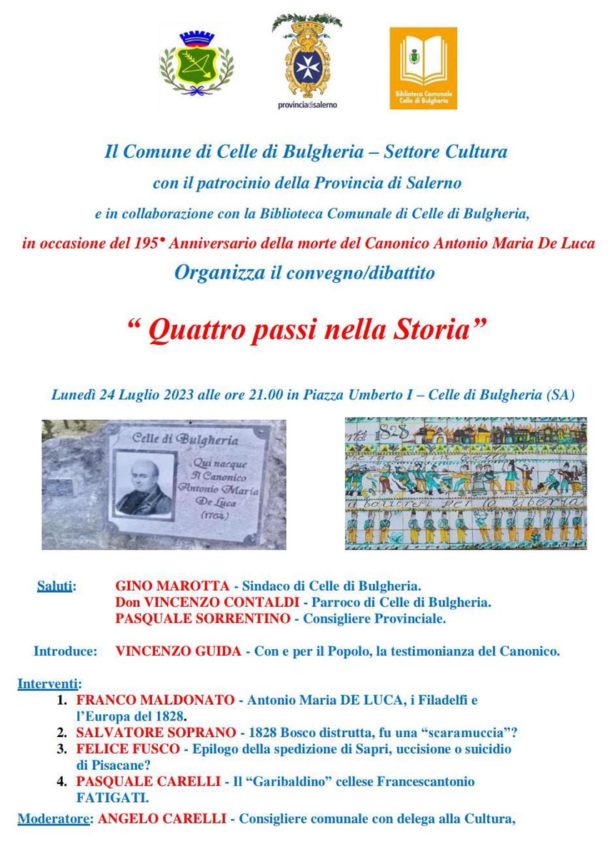 francomaldonato's tweet photo. Domani sera a Celle di Bulgheria, per parlare del Canonico Antonio Maria DE LUCA e della rivolta del 1828 nel contesto internazionale che si dipana dal 1820 fino al felice epilogo della sollevazione della Grecia contro l'impero Ottomano. https://t.co/35aOdl4dY1