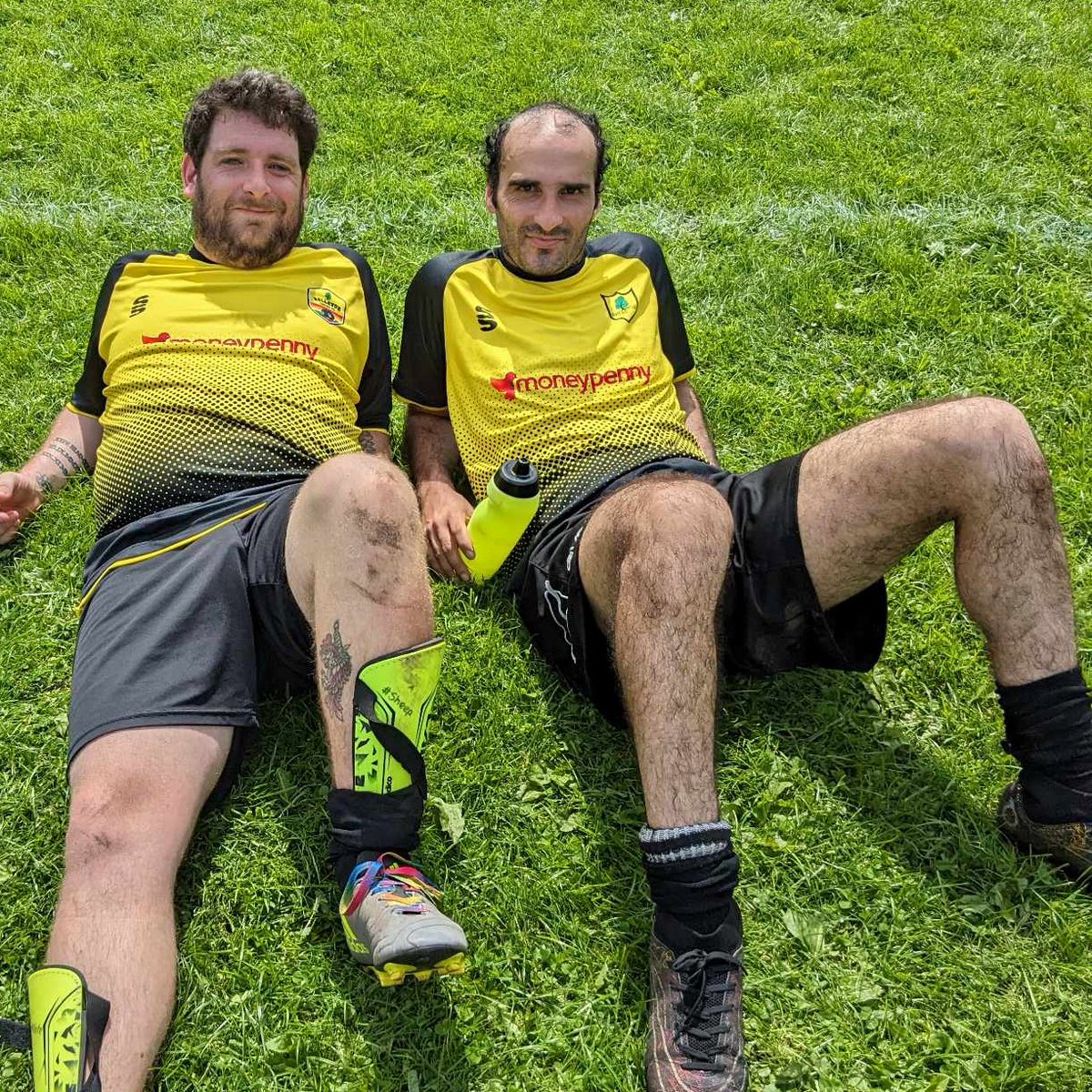 DelwynDerrick's tweet photo. It's worth coming out of retirement once a year to share the pitch with great friends. I love and respect these two men in equal measure. Old friends and new, Tiago who's stood at my side since the day we started @fc_bellevue and Dave, who started @wrexhampolicefc  💛 https://t.co/2gqT5XKhEQ