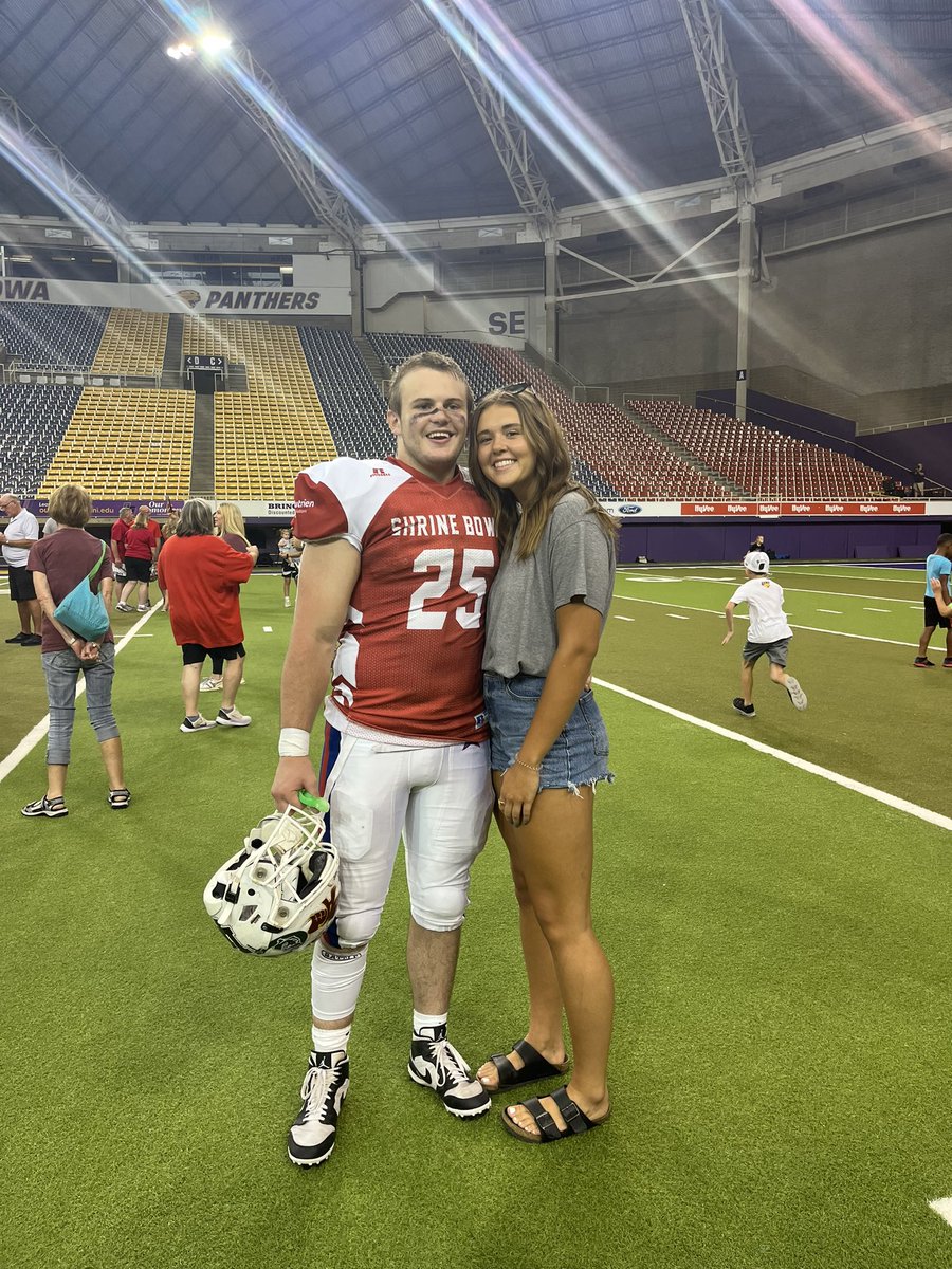 chadhartz's tweet photo. Shrine Bowl 2023. What a GREAT week for these young men to experience.  Was a joy watching them compete alongside each other while supporting a fantastic mission. Best of Luck @BenRoussell @MitchJohnson23 @CarsonHartz @iowashrinebowl https://t.co/GvDIBepkTG