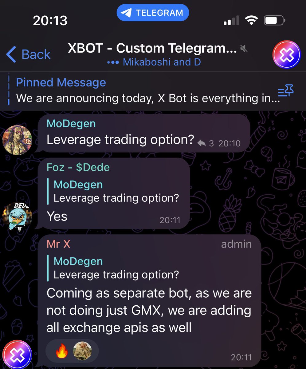 0xLeendude's tweet photo. @MariusCrypt0 Hey @MariusCrypt0 

Might be worth checking $XBOT @XbotERC20 

Their trading bot + GMX leverage trading bot including api to CEX is just above one million atm 👌

Where the money is gonna flow 

Straight from their TG https://t.co/fEMpdcUD44