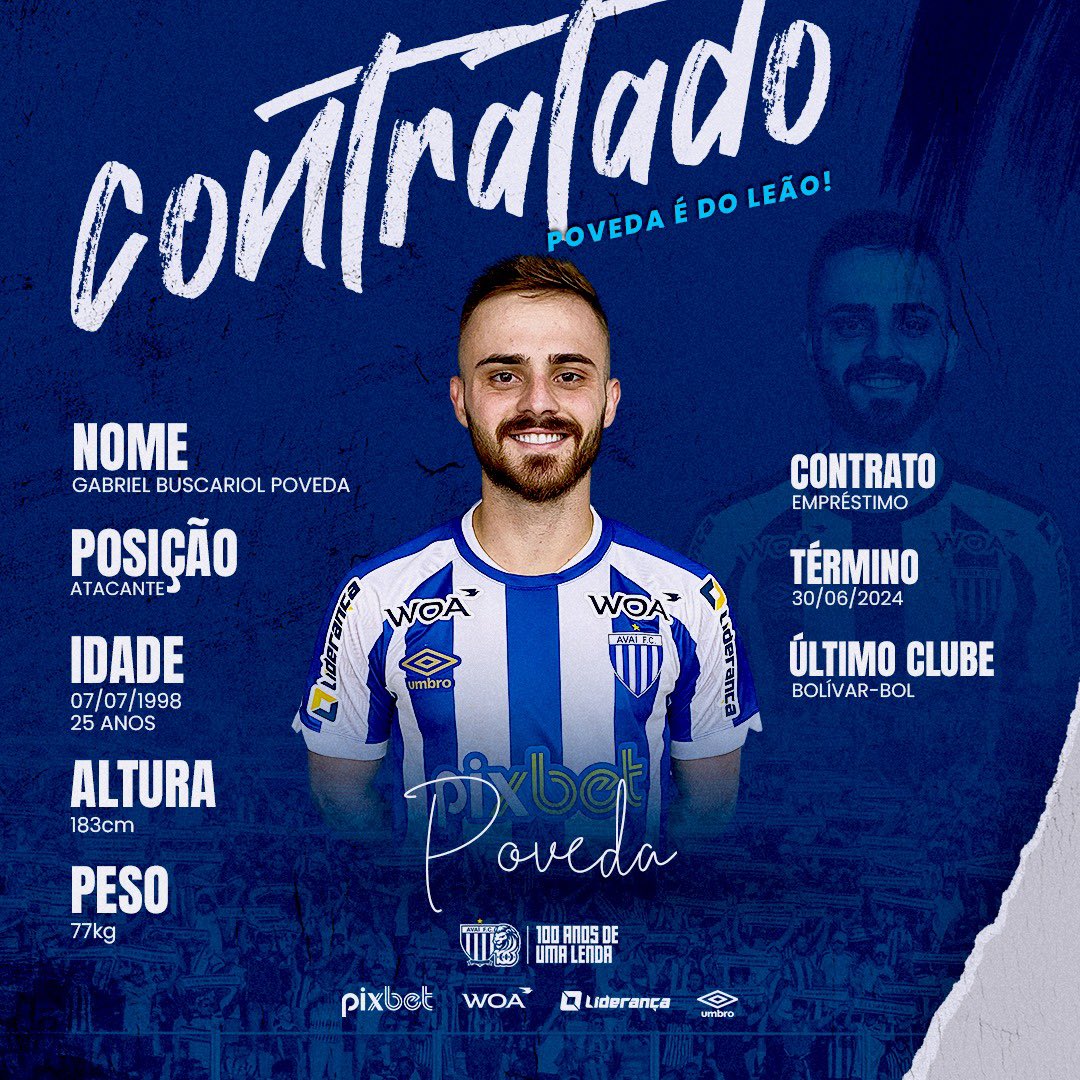 AvaiFC's tweet photo. 🦁📝POVEDA É DO LEÃO!

#NovoReforçoDoLeão
#UmPorTodosTodosPorUm https://t.co/wEUQlnQF0G