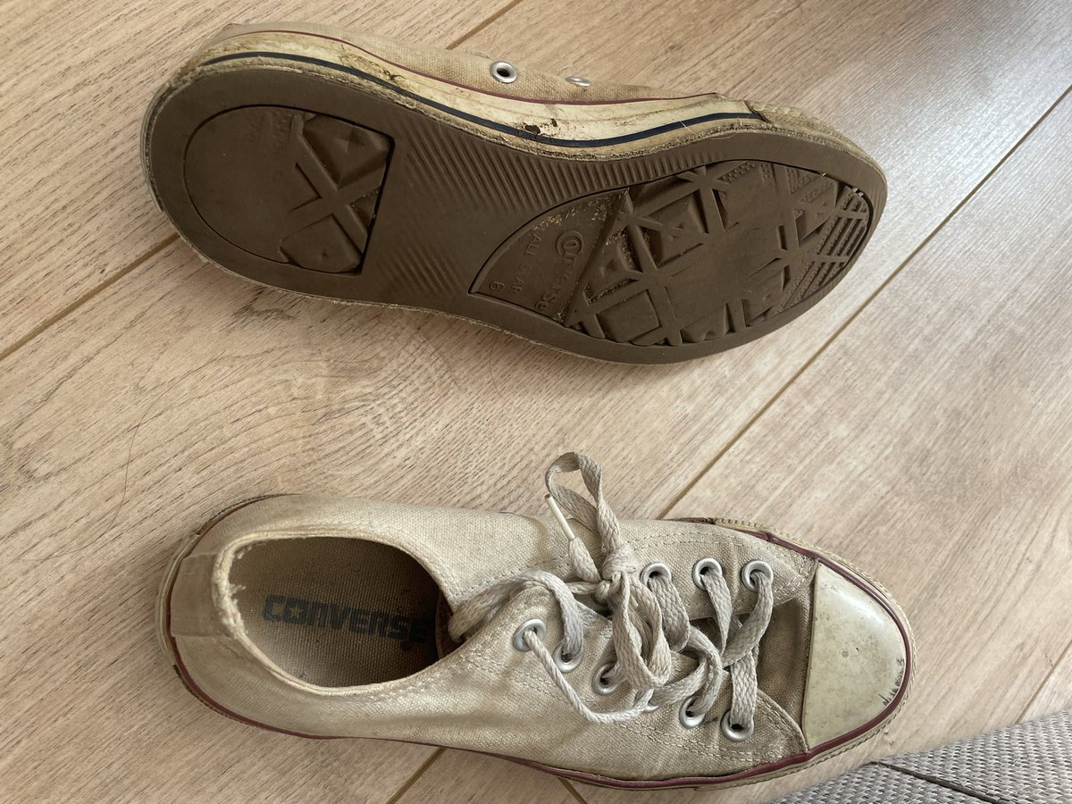 HollyTakesAll's tweet photo. I think it’s finally time to part with these disgusting converse, they absolutely reek, used and abused daily for dog walks they stink 

Yes they should be white 😂😂

Would be perfect to see these taped to a subs face😈

#sweatysocks #stinkyshoes #stinkyconverse #smellysocks https://t.co/pUWY4UBaUw