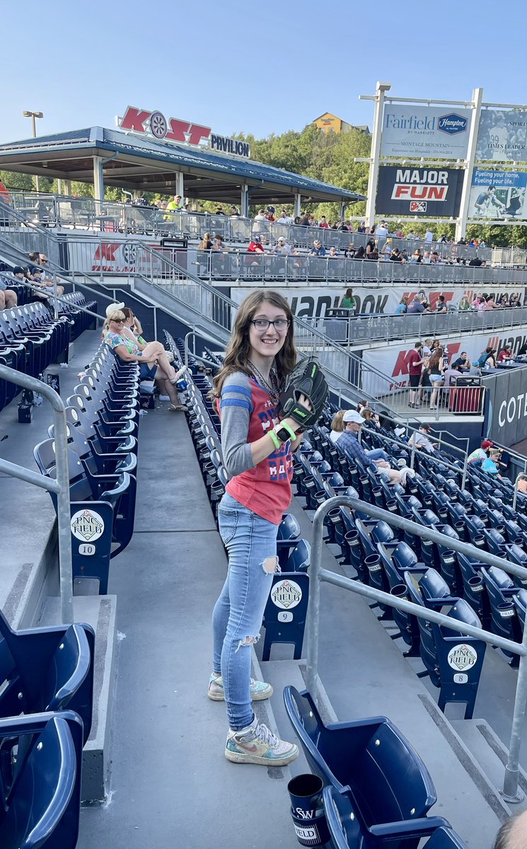 Little Kaylee at @swbrailriders for Retro Video Game night.  Kaylee threw out first pitch.  We will be the recipient of the proceeds from the retro video game player-worn jersey auction. A big thank you to the RailRiders!!! #biggertogether

➡️ Bid Online: bit.ly/3Re2Gcx