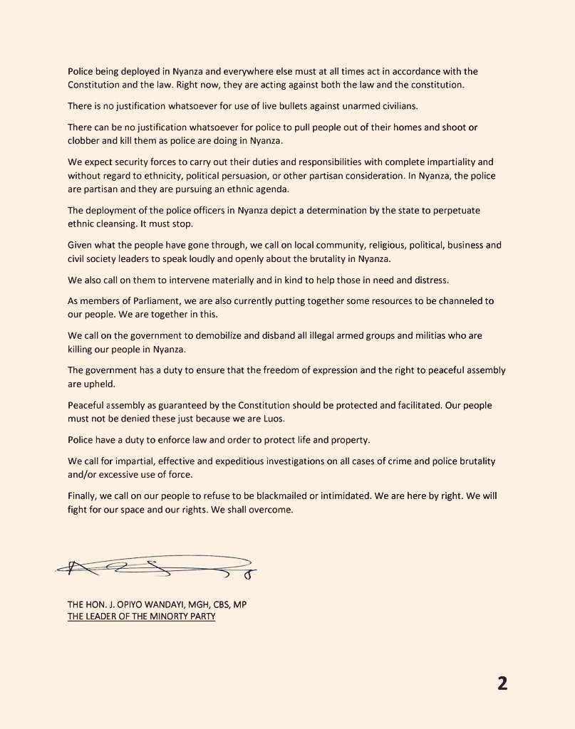 "We call on our people to refuse to be blackmailed or intimidated. We are here by right. We will fight for our space. We shall overcome." 

-  James <a href="/OpiyoWandayi/">CS Opiyo Wandayi, EGH</a>, Leader of Minority.