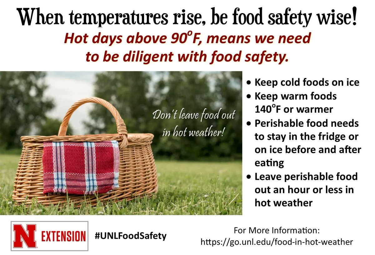DouglasSarpyExt's tweet photo. Keep your food safe: from the refrigerator/freezer β all the way to the picnic table. For more information on keeping your family healthy: https://t.co/crq1uwQCix #UNLFoodSafety https://t.co/VCdRUEbNAS