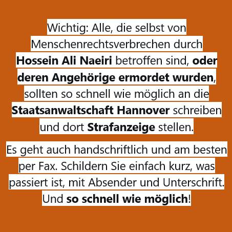 ulrikebecker12's tweet photo. An alle Betroffenen der Verbrechen von #Naeiri: Stellen Sie Strafanzeige bei der Staatsanwaltschaft Hannover. Am besten sofort und noch heute. Per Fax: 0511 347-2591 oder per Email: STH-Poststelle@justiz.niedersachsen.de https://t.co/4OCSxb7uxq