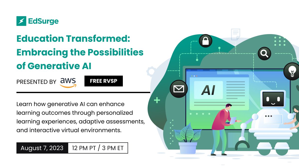 Learn how generative AI can enhance learning outcomes through personalized learning experiences, adaptive assessments, and interactive virtual environments during our FREE webinar on Monday, August 7, 12 pm PT / 3 pm ET. 🎟 RSVP today: bit.ly/3K9QJT2 #Sponsored