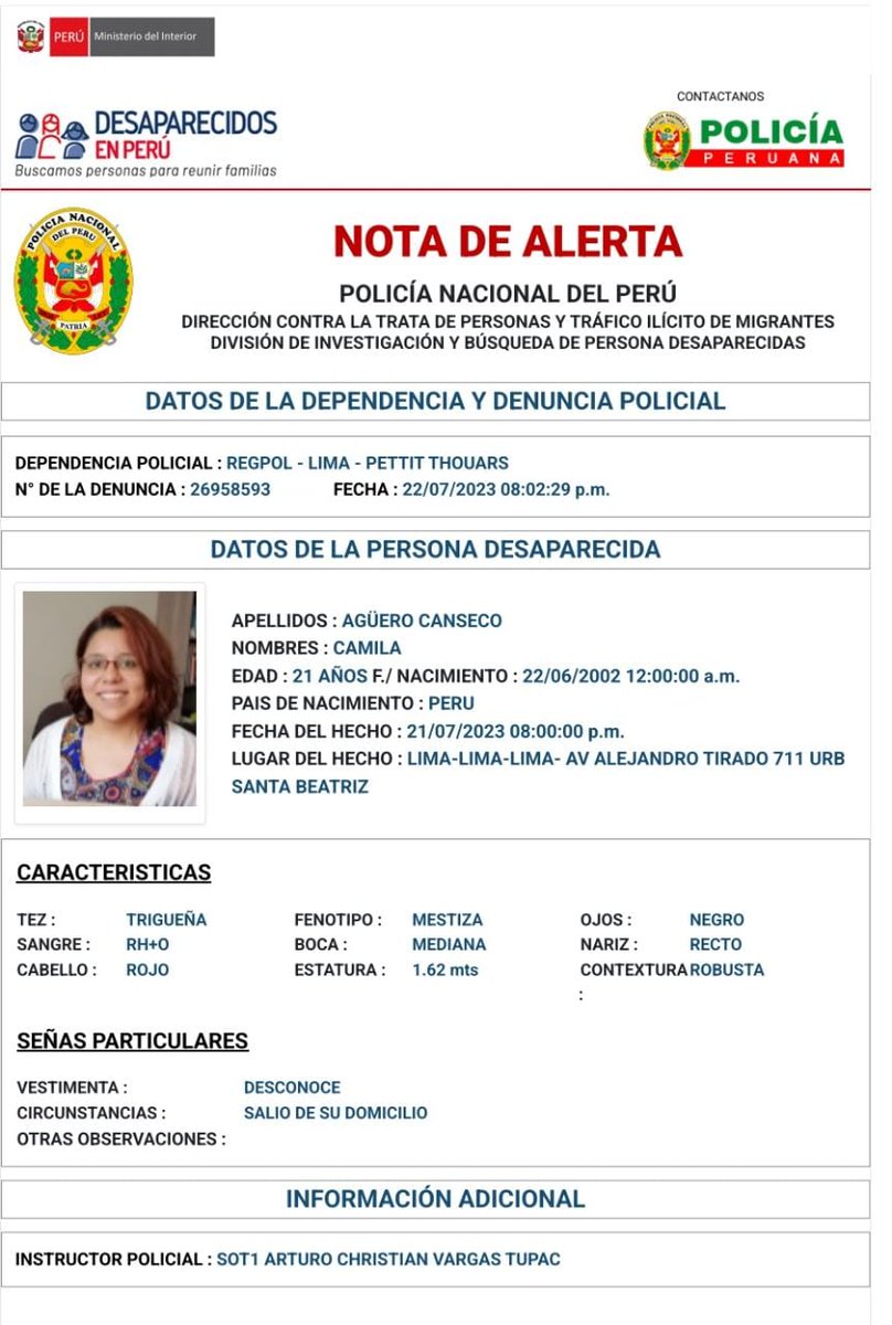CaballeroJack's tweet photo. Un favor enorme, pueden compartir, estamos buscando a Camila desde hace dos días, estamos muy preocupados @AdrianzenEduard @ElianaCarlin @chrisbustc @contracultural @ https://t.co/y7ahnmHYfY