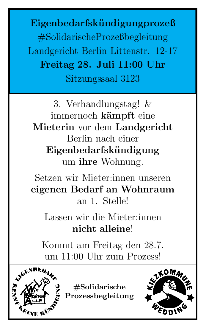 (wg 1 fehler im pic neu) #Eigenbedarfskündigung ist Köperverletzung &amp; ein sich ewig hinziehender Prozeß eine Tortur! Deshalb kommt zahlreich am Freitag um 11 Uhr zum Landgericht Berlin &amp; unterstützt die Mieterin in ihrem harten Kampf für ihre Wohnung! <a href="/BuendnisZRV/">Zwangsräumung Verhindern Berlin</a> <a href="/mg_berlin/">Mieter*innengewerkschaft Berlin</a>