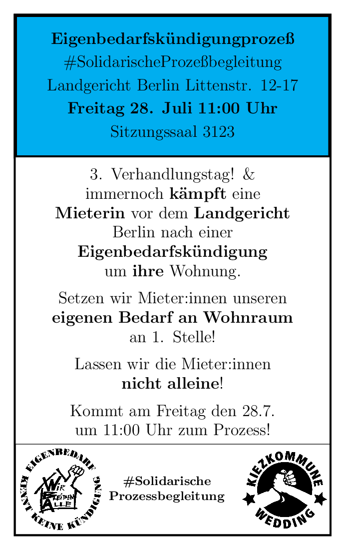 (wg 1 fehler im pic neu) #Eigenbedarfskündigung ist Köperverletzung & ein sich ewig hinziehender Prozeß eine Tortur! Deshalb kommt zahlreich am Freitag um 11 Uhr zum Landgericht Berlin & unterstützt die Mieterin in ihrem harten Kampf für ihre Wohnung! @BuendnisZRV @mg_berlin