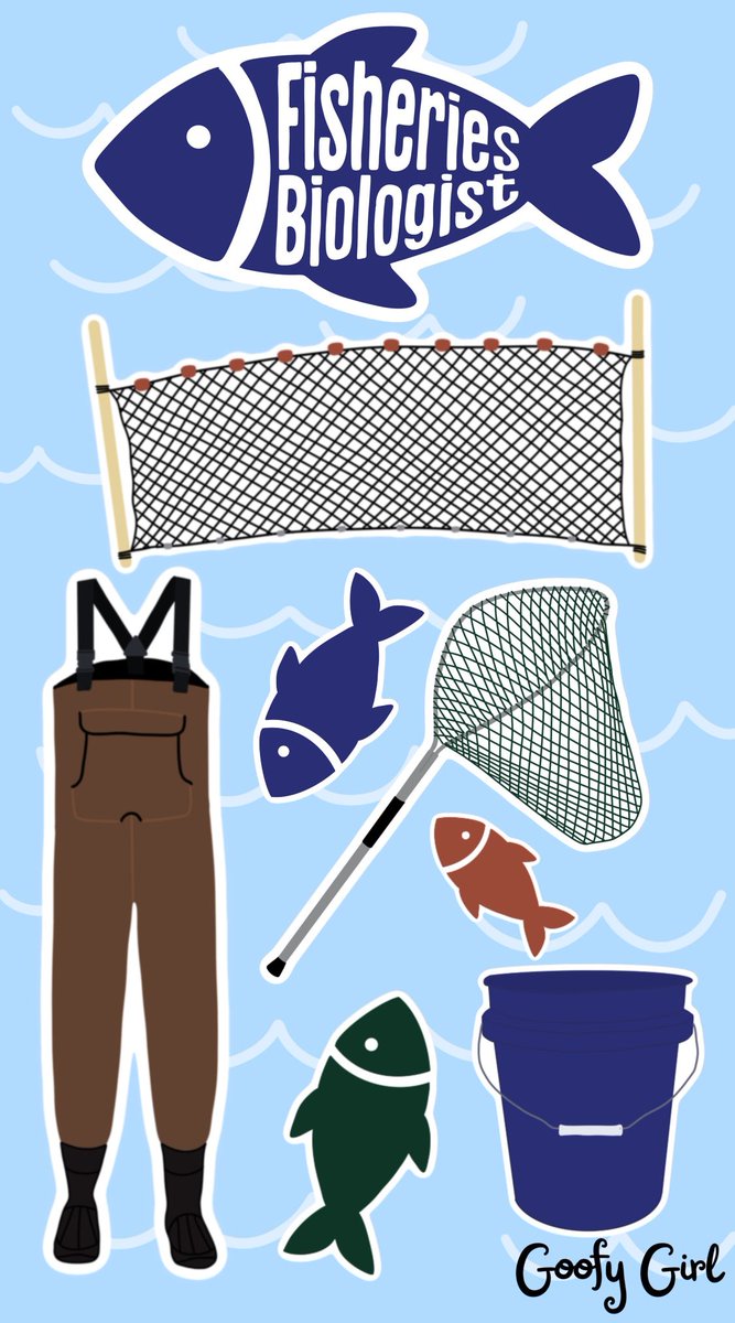 tayloresaucier's tweet photo. I recently learned how to make stickers and made fisheries biologist sticker sheets and I’m obsessed with how they came out! https://t.co/li15KneE9H