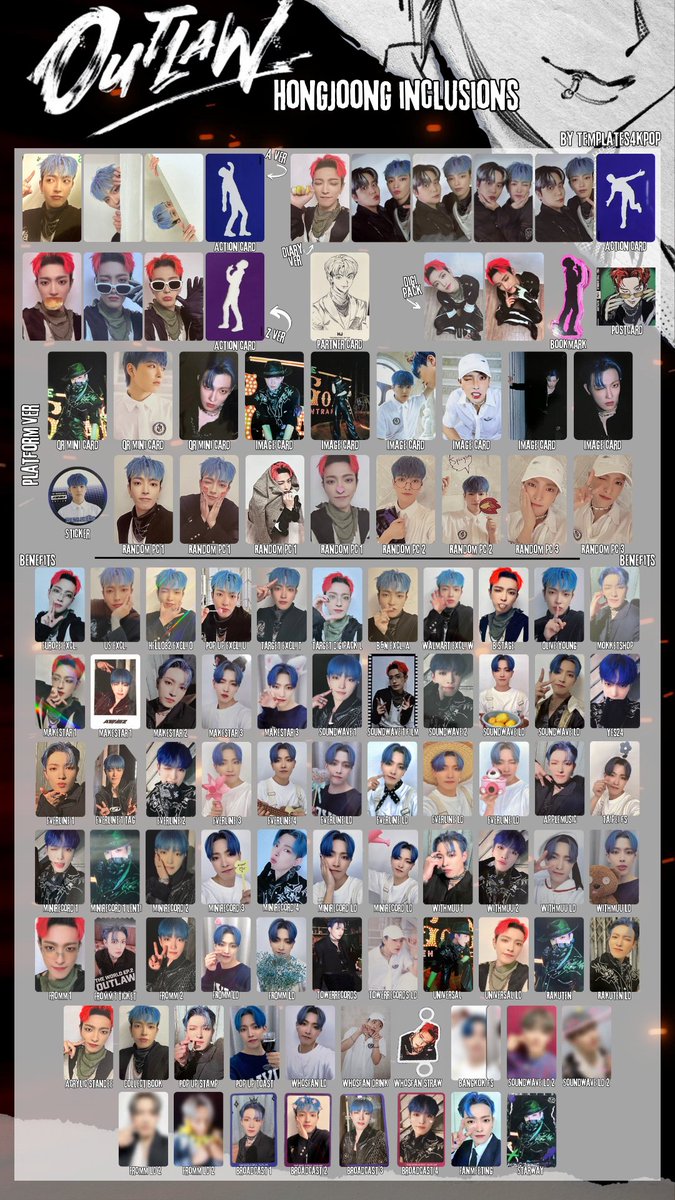 Updated ateez outlaw member templates with all photocards