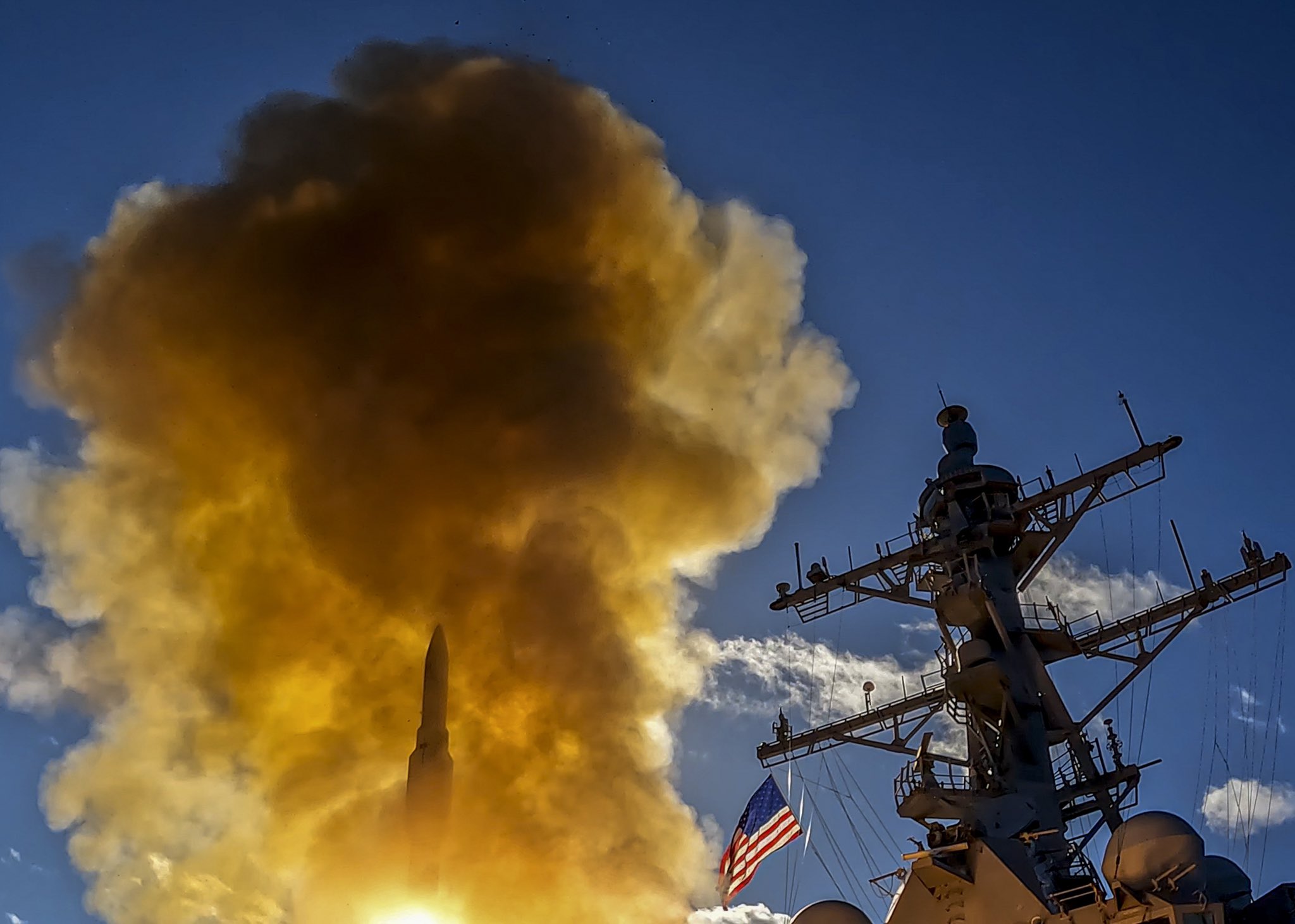 CORAL SEA (July 22, 2023) The Arleigh Burke-class guided-missile destroyer USS Rafael Peralta (DDG 115) fires an SM-2 standard missile from the forward missile deck during a live fire exercise. Talisman Sabre is the largest bilateral military exercise between Australia and the United States, advancing a free and open Indo-Pacific by strengthening relationships and interoperability among key allies and enhancing our collective capabilities to respond to a wide array of potential security concerns. (U.S. Navy photo by Mass Communication Specialist 2nd Class Colby A. Mothershead)