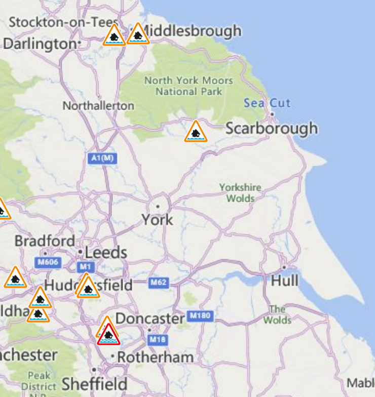 A flood warning and several flood alerts are in place this evening across #Yorkshire and the #NorthEast as rivers respond to rainfall over the weekend. Stay safe and check the latest flood alerts and warnings in your area: check-for-flooding.service.gov.uk #PrepareActSurvive
