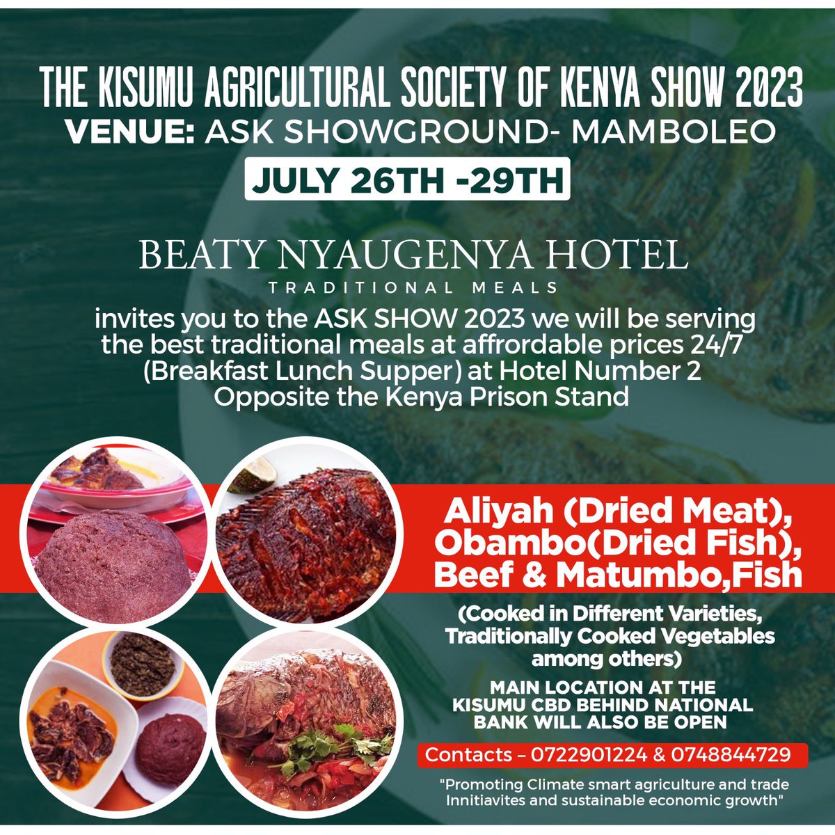 Welcome to #BeatyNyaugenyaHotel. 🥳 for traditional and modern meals. See details attached.

#kisumu #TukutaneKisumu #betterfood #kisumuASK #obambo #fish #beef