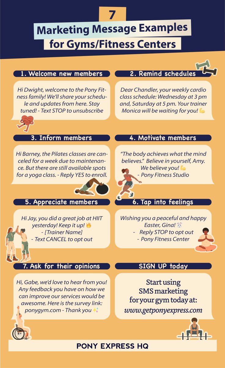 Fitness centers or gym owners can use these 7 text marketing methods to increase their member loyalty 👀 ⬇️

Read details at:
bit.ly/3MR6X29 

#workout #gym #gymowner #training #boxing #fitnesscenter #smallbusiness #marketing #infographic