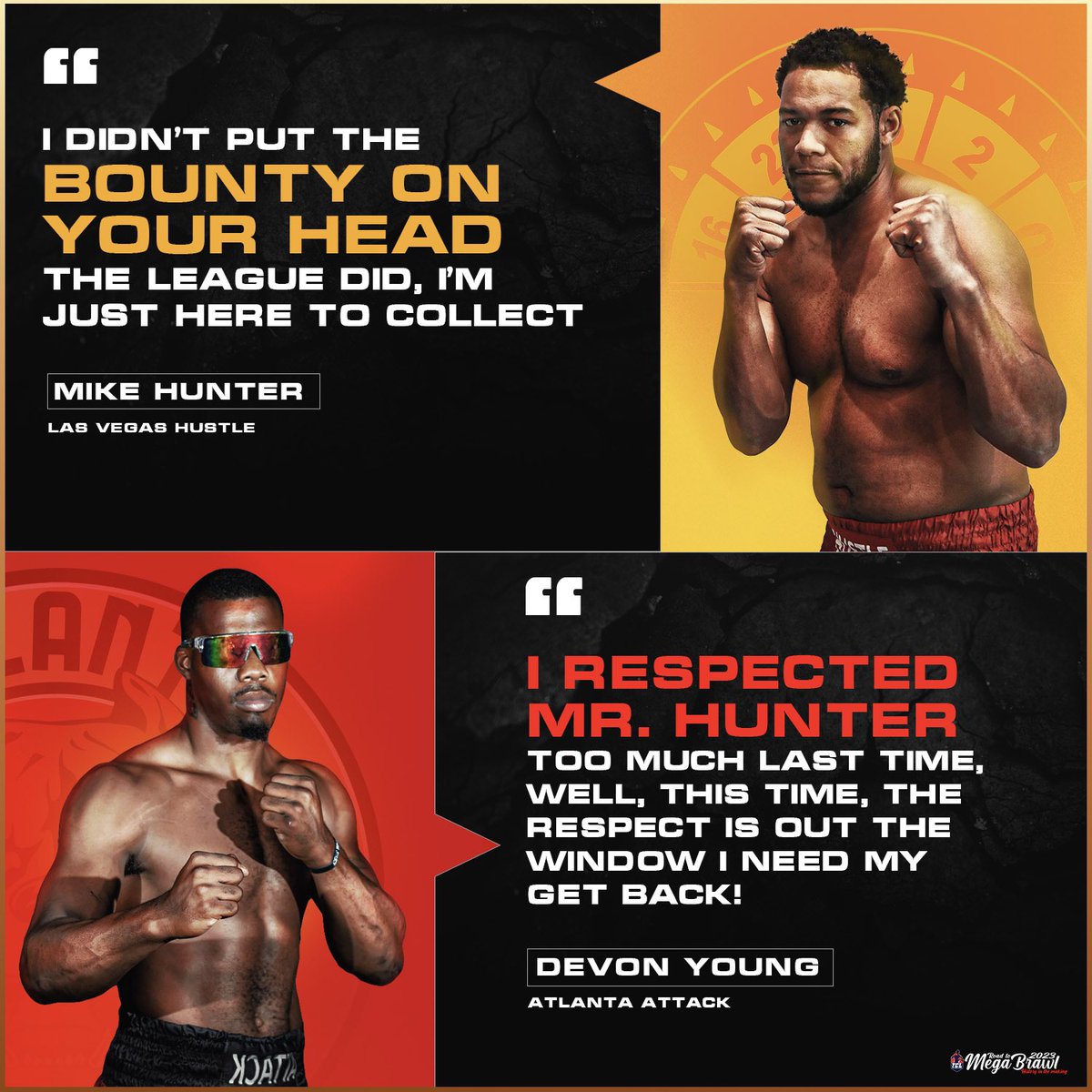 tblboxing's tweet image. A few choice words were exchanged between Michael Hunter of Las Vegas Hustle and Devon Young of Atlanta Attack ahead of their Semi-Finals Rematch! 

🔔DATES AND LOCATIONS WILL BE ANNOUNCED SOON 🤫 

#BoxitOut #TCLboxing #TeamCombatLeague #TCLMegaBrawl #MegaBrawl2023 #boxing