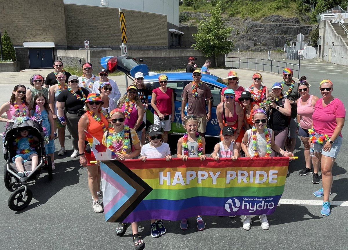 NLHydro's tweet photo. It was a beautiful day for the @StJohnsPrideNL parade! We participate to help recognize and celebrate members of the 2SLGBTQIA+ community within our workplace and communities we serve - and because everyone is welcome at Hydro! #EnergyFromTheHeart #EnergyYouCanCountOn https://t.co/kJcpShdBjp