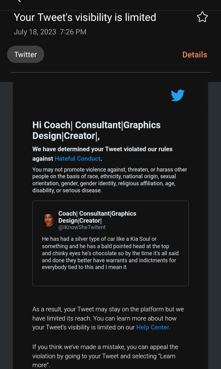 This is not inciting hateful conduct and in fact this is exactly why they're getting sued Jack Dorsey tried the same BS this is a description of exactly who rode by my house Gerald that works for Twitter this is why they're getting sued Jack did this kind of malicious crap https://t.co/tdYZ7rUCN6