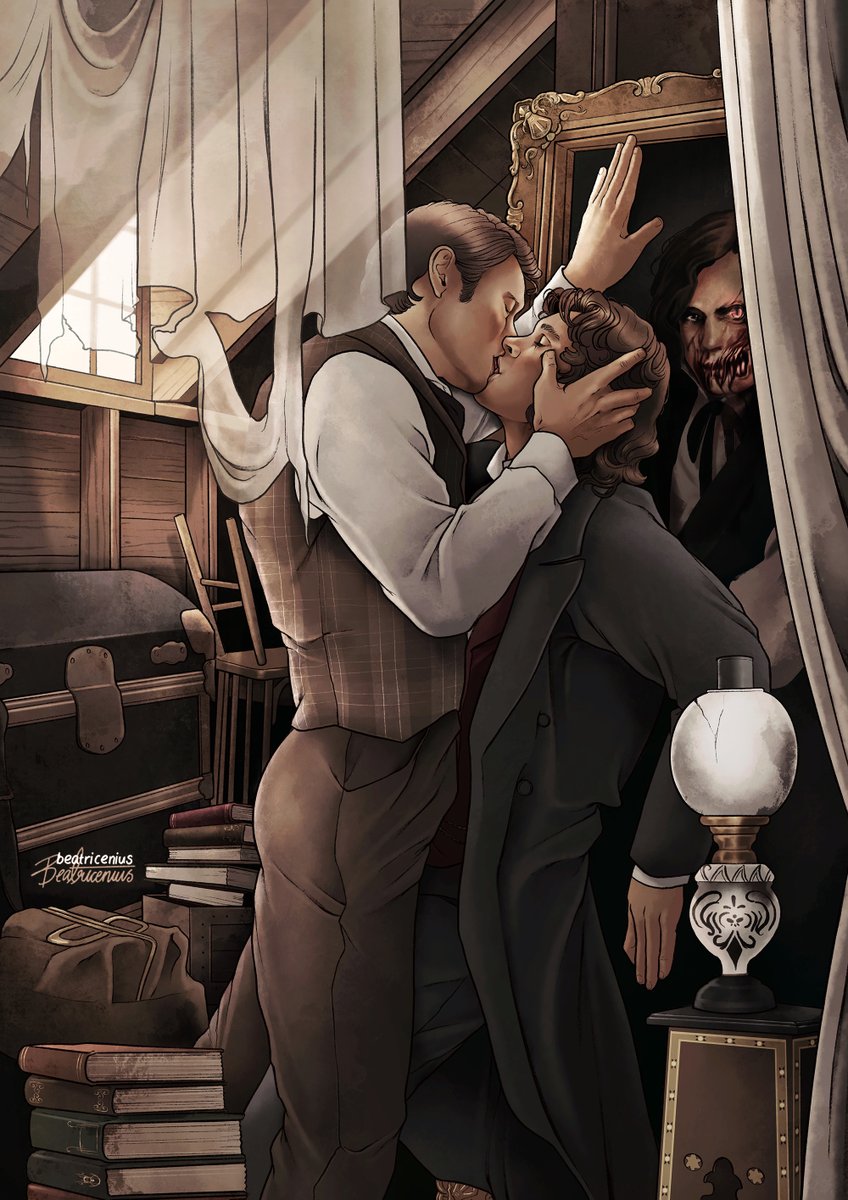 beatricenius's tweet photo. Last month I was prompted to draw a Dorian Gray AU where Will is the lovely Dorian and Hannibal is the hedonistic Lord Henry - a match made in hell 🖤 https://t.co/oMp2g7mcnb