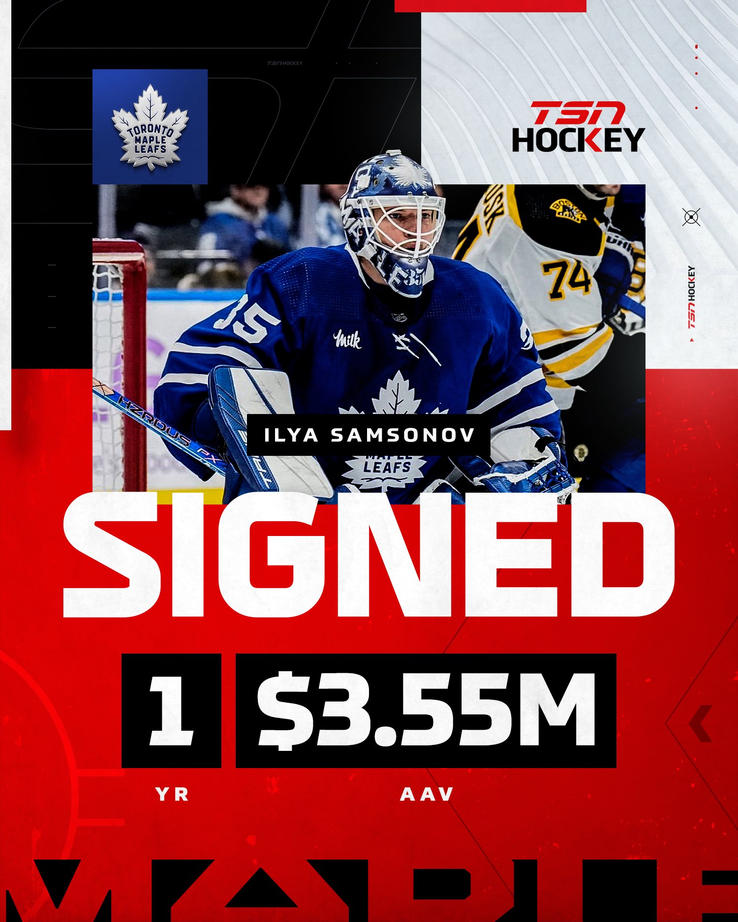 Maple Leafs' Samsonov awarded one-year, $3.55-million deal