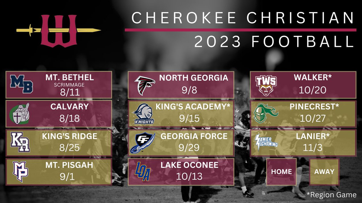 CCSWarriorsFB's tweet photo. 🚨🚨2023 Season Schedule🚨🚨
Mark you calendars! Only 19 days until your GAPPS defending state champions are back on the field!
#OneTeam 
@griffcallaghan @HSFBCherokee @NwGaFootball @RecruitGeorgia https://t.co/Y3BLuZ94By