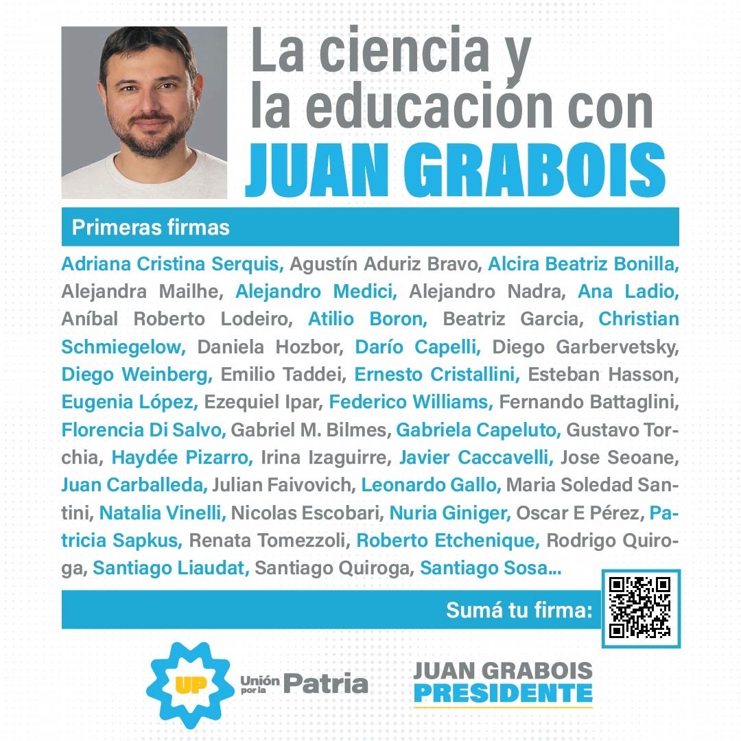 UlisesWainstein's tweet photo. LA CIENCIA Y LA EDUCACIÓN ESTÁN CON GRABOIS 
Investigadorxs, becaries, docentes y representantes de la comunidad cientifica y universitaria ya firmaron 
👉 LEE LA SOLICITADA Y SUMÁ TU FIRMA: https://t.co/8DNyGCoD4S https://t.co/3DdnACafuo