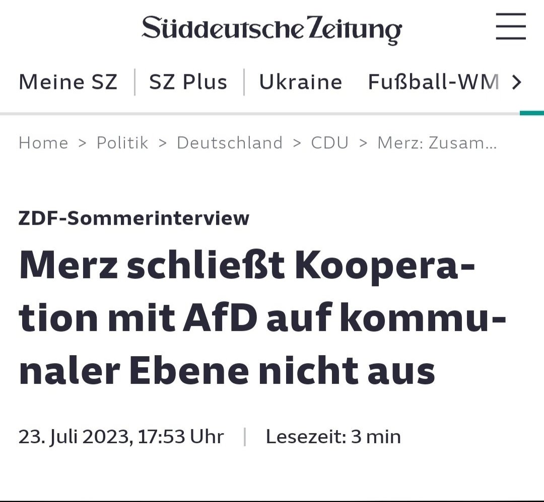 Der CDU Kommunalpolitiker Walter Lübcke wurde von einem Rechtsextremen ermordet.

#Merz meint, mit rechtsextremen könne die CDU  auf kommunaler Ebene kooperieren.
Schämen sollte er sich!