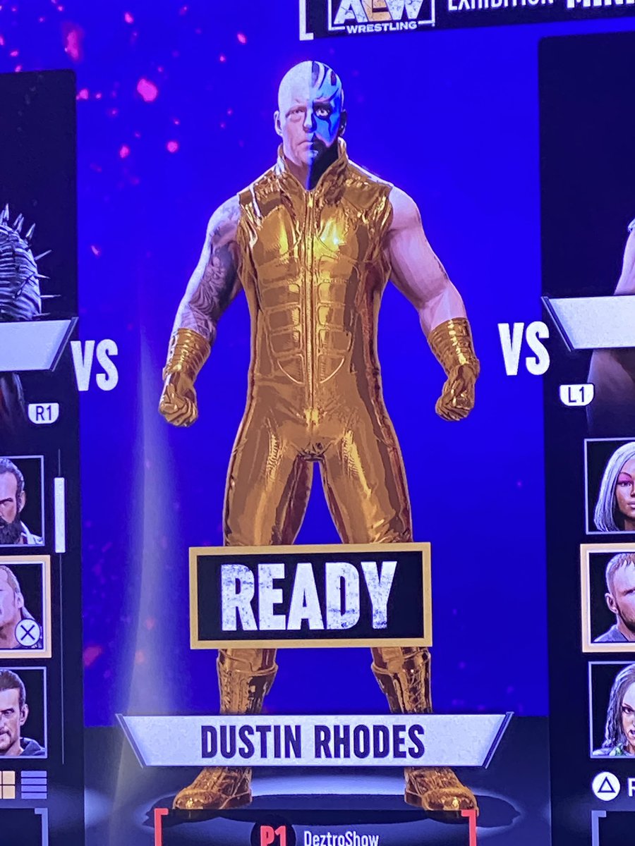 dezloreen's tweet photo. @dustinrhodes - I love that @AEWGames gave us an option to call back to a different era. #goldust #aew #fightforever https://t.co/MFGtcBkV3H