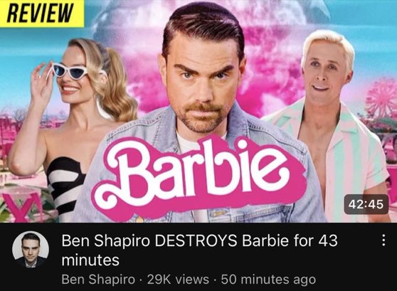 I honestly thought Ben Shapiro would love Barbie since he’s terrified of real vaginas