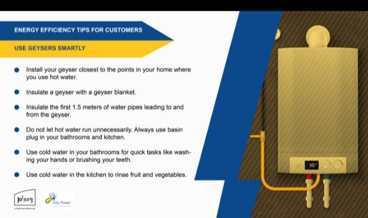 CityPowerJhb's tweet photo. #EnergyEffeciency 
#SaveEnergyJHB 

*Remember to switch off ⚡lights in unoccupied rooms.

* Please consider using gas heater instead of electric one.

* Please use cold water in the kitchen to rinse fruits and vegetables.^LP https://t.co/o9MMsZyc6n