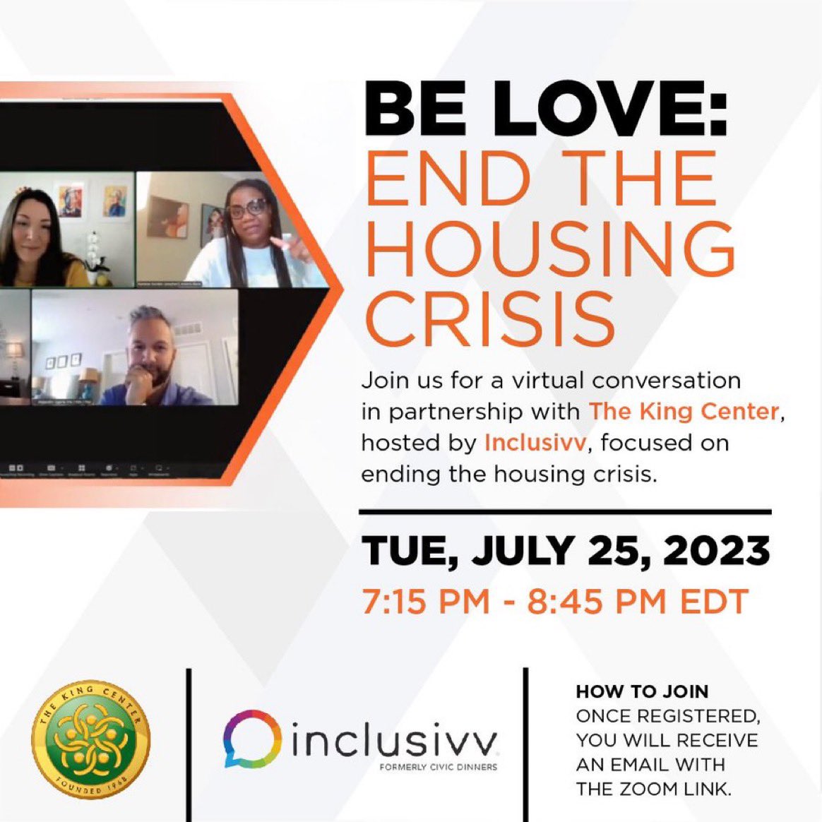 Followed by a conversation hosted by #TheKingCenter and <a href="/inclusivv/">Inclusivv</a> (formerly Civic Dinners) that gives YOU an opportunity to join the conversation. 

Register here: app.inclusivv.co/thekingcenter-…