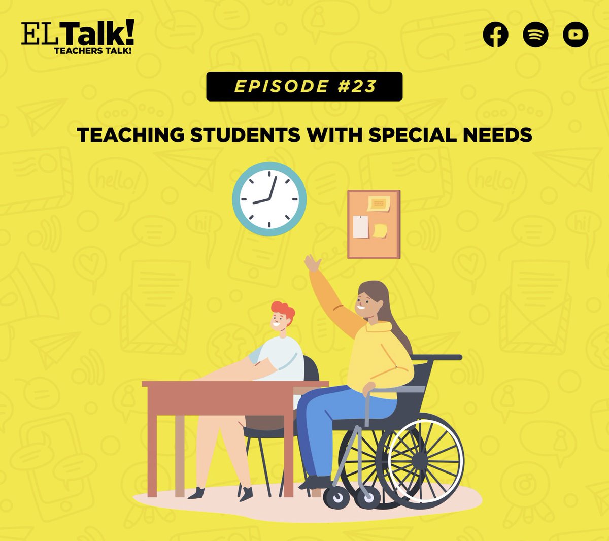 eltalkperu's tweet photo. ¡YA ESTÁ DISPONIBLE! 
Escucha o mira nuestro episodio 23 "Teaching students with special needs" 
Spotify: https://t.co/lfbx88gE0Z
YouTube: https://t.co/TqygwnW2Xr https://t.co/Gh7sVIA1Or