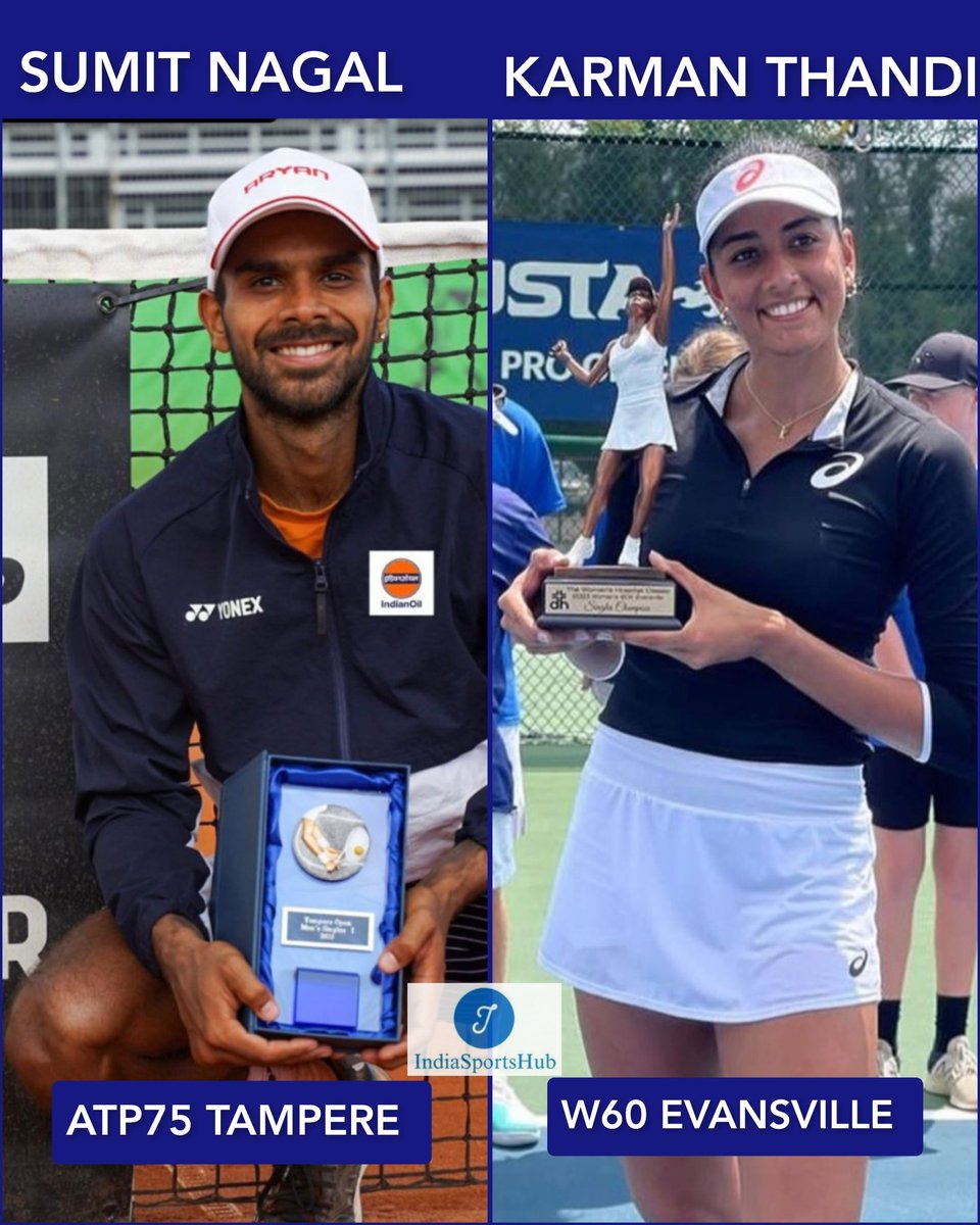 IndiaSportsHub's tweet photo. What am amazing weekend for #Sumitnagal and #KarmanKaurThandi . Both win prestigious Singles tournammets and will gain massive ranking points.
#indiantennis #atp75 #itfw60 https://t.co/Loo4uxDcm2