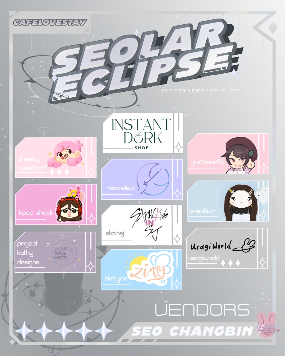 cafelovestay's tweet photo. Vendor Reveal🌪️

Our vendors are cooking up a storm, piece of cake! Please welcome our returning and new vendors joining us for this event! Less than two weeks away and we cannot wait to see everyone~

#SeolarEclipse https://t.co/AEI7EGiaMw