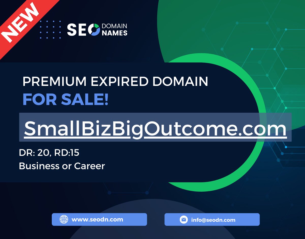 iamrvrajput's tweet image. 🎉 Just In! 🎉 We&apos;ve added a new expired domain to our inventory! 🚀

Check out our latest addition – SmallBizBigOutcome.com 

To Buy this domain or make an offer visit seodn.com 
#seodn #domainsforsale #domainsales #seoservices #seodomains #domainnameforsale