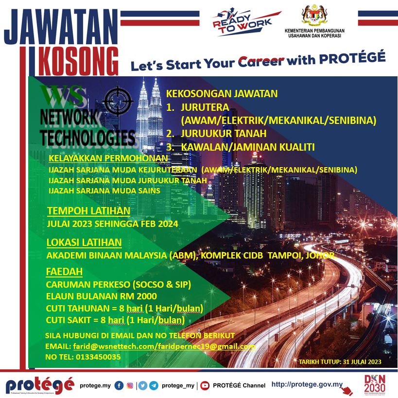 Dear Graduates,
We have good news!
WS NETWORK TECHNOLOGIES SDN BHD is looking for PROTÉGÉ-RTW Trainee
Hurry up and send your resume to farid@wsnettech.com / faridpernec19@gmail.com
#PROTEGERTW
#jobopportunity
#carikerja
#bangsausahawan
#keluargamalaysia
#KUSKOPprihatin