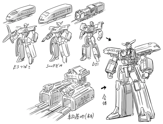 これは以前考えたシンカリオン方式のマイトガイン ロコモライザーの代わりに蒸気機関車と車庫にして大型合体します 出ないかなーこんなの……