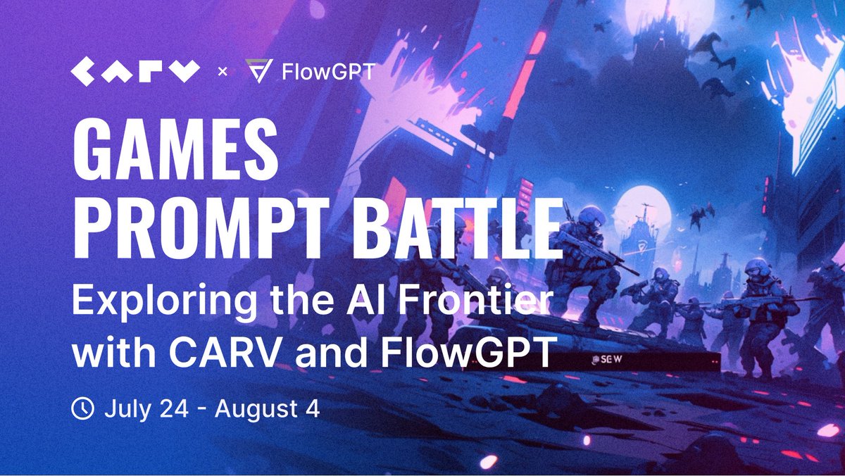 FlowGPTOfficial's tweet image. 🚀 The future of AI is here and We're excited to announce the upcoming FlowGPT PromptBattles in collaboration with @CARV!🎯 

Here's how to join:

1️⃣ Express your interest in the event
2️⃣ Dive into our campaigns: AI UGC Community Craft, Find the Game-Changing Bytes, and AI Gaming…