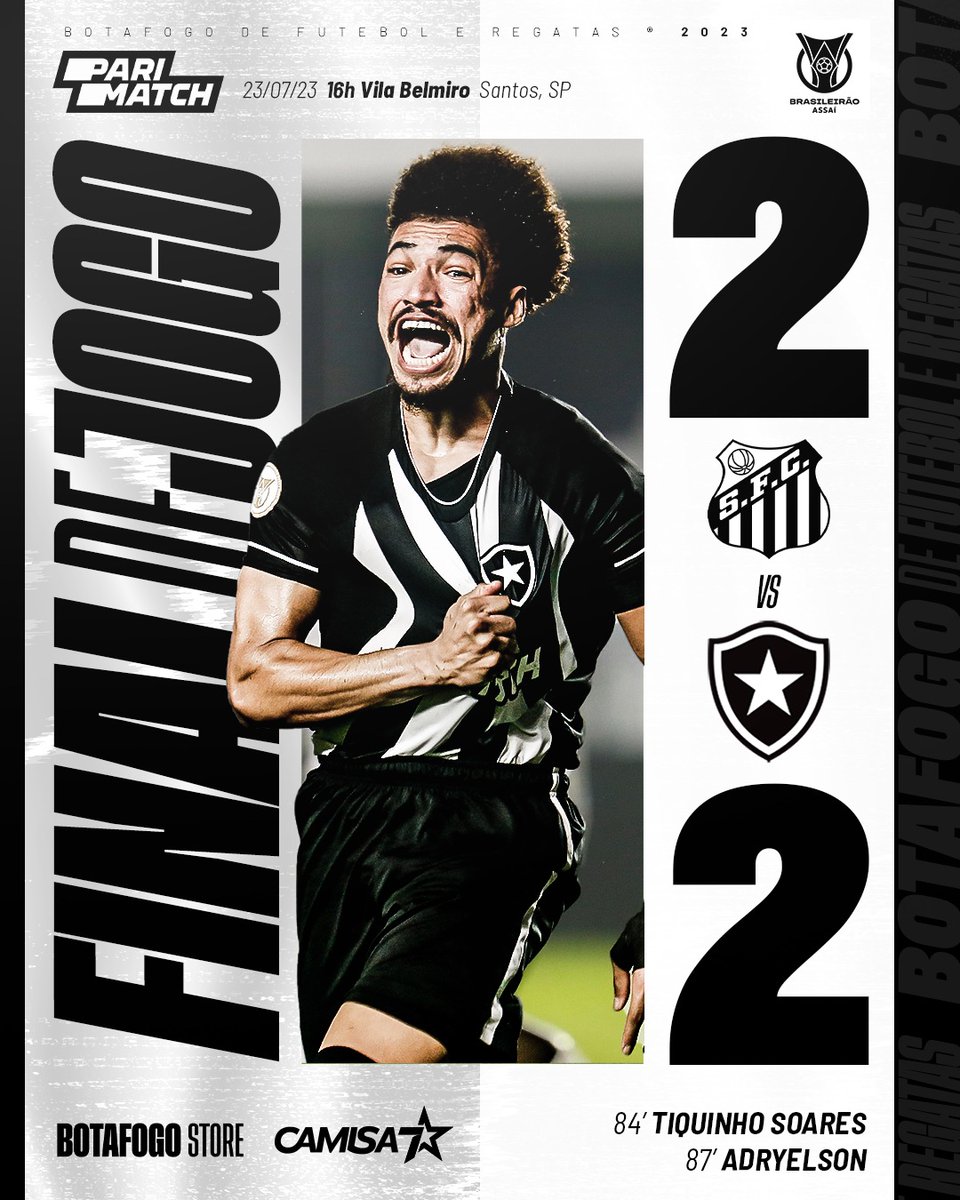 Botafogo's tweet photo. Valeu, Fogo! 🔥

Botafogo sai atrás, mas busca o empate na reta final do jogo com gols de Tiquinho e Adryelson. 💪🏻⚽️ #VamosBOTAFOGO https://t.co/Tv3dmQ5qu0