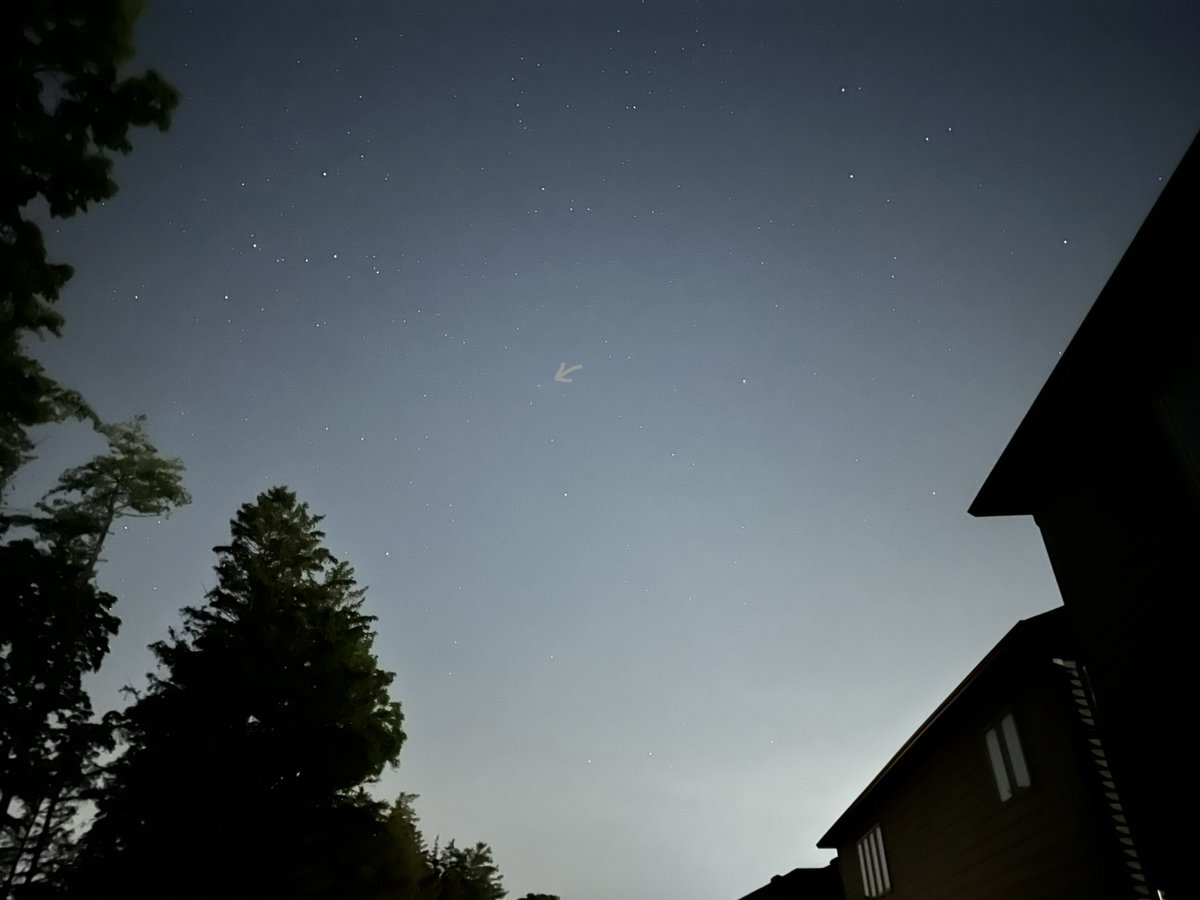 First time getting a picture our neighbouring #Galaxy. 
Got a (very faint) #Andromeda Galaxy. 
Just a basic IPhone photo.  Hopefully can find a darker area next time.
#backyardAstronomy #andromedagalaxy
#astrophotography